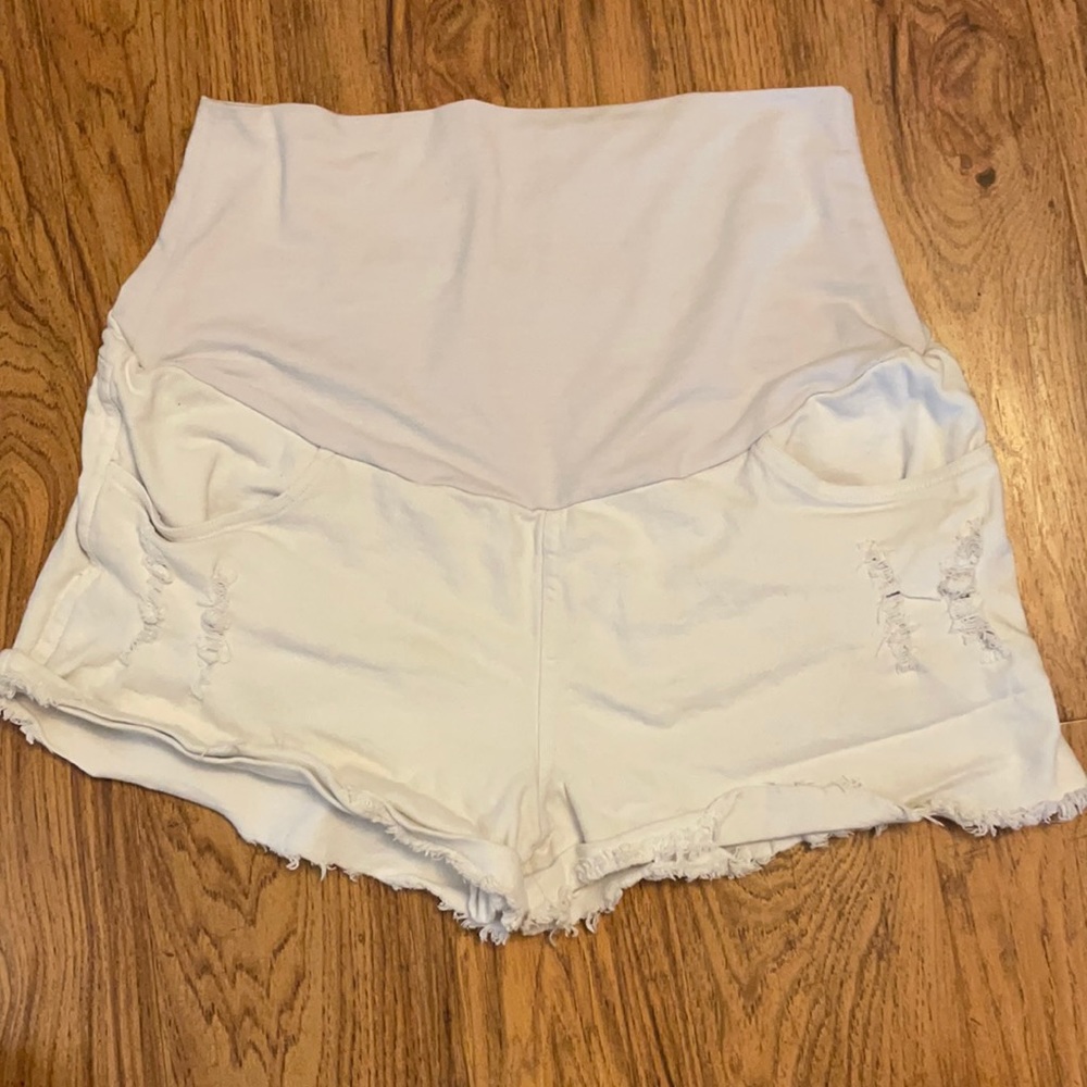 Pinkblush Maternity distressed white denim shorts size small